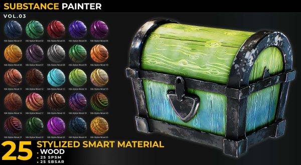 sp材质270-25款卡通风格化木头木纹智能材质spsm