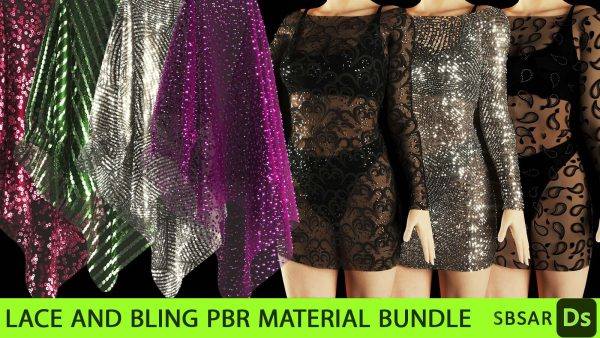 sp材质288闪光布料亮面蕾丝织物礼服纹理亮片薄纱材质球