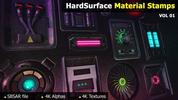 sp材质289-15个科幻硬表面材质印章自发光硬表面纹理Alpha