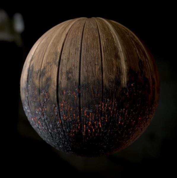 sp材质291木炭焦炭燃烧焦木板可控制范围材质球PBR贴图