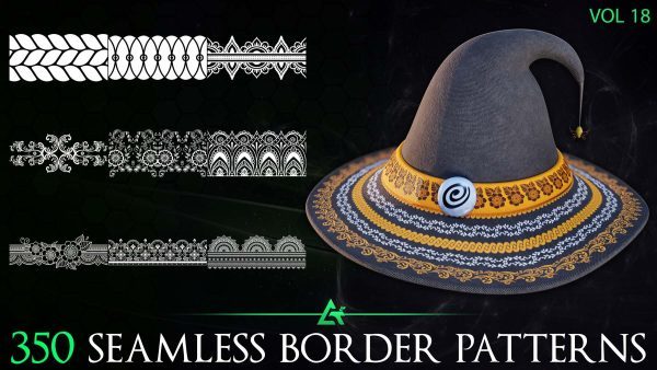 sp材质310-350张服饰面料边界装饰花纹Alpha贴图4K高清无缝