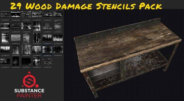 sp材质311-29款木材破旧磨损木纹做旧木板Alpha黑白粗糙度无缝贴图