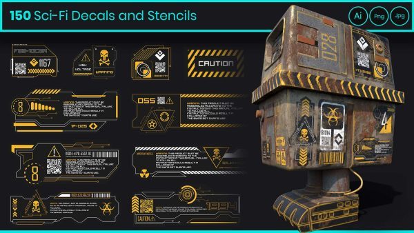 sp材质312-150款机械警示信息标志工业符号Alpha贴图ZBrush