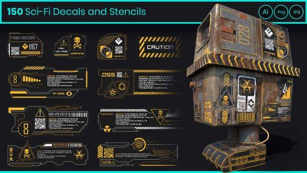 sp材质312-150款机械警示信息标志工业符号Alpha贴图ZBrush