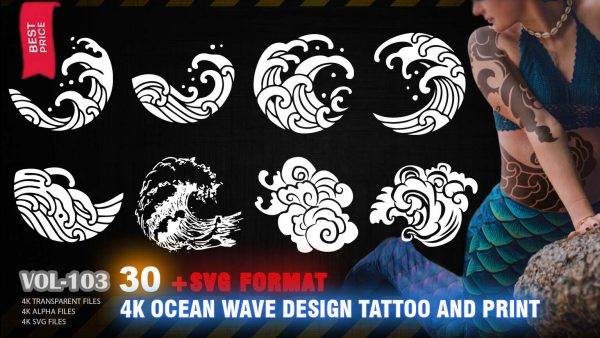 sp材质316-30款手绘浪花海浪印花图案Alpha贴图4K高清矢量
