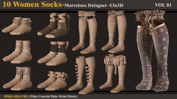 MD289-10款中世纪女士袜子长筒袜纸样打版服装配饰ZPRJ