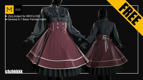 MD296Clo3d简约洛丽塔连衣裙子女仆装衣服服装zprj
