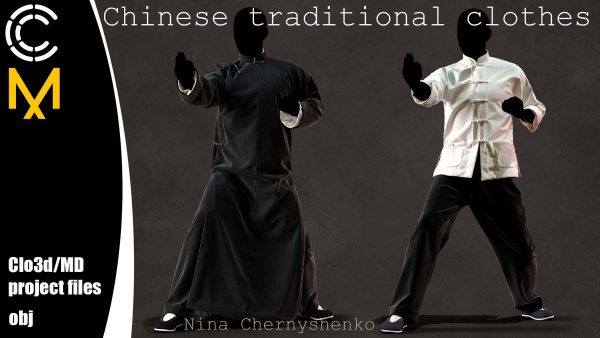 MD298中国风传统服装太极服功夫武术布衣服装套装Clo3d