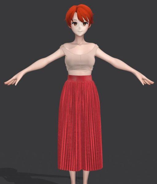 MD304可爱百褶长裙服装套装obj