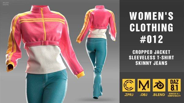 MD303Clo3d女孩运动服牛仔裤休闲风格套装服装blender