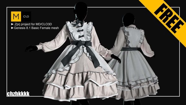 MD306洛丽塔女仆装连衣裙衣服服饰女装CLO3D