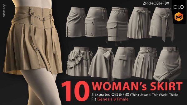 MD310-10款女性短裙包臀裙紧身裙子服装FBX模型obj