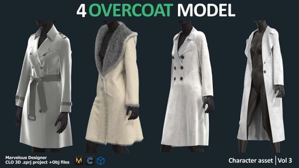 MD311-4款女性中长款大衣风衣休闲外套zprj服装obj模型