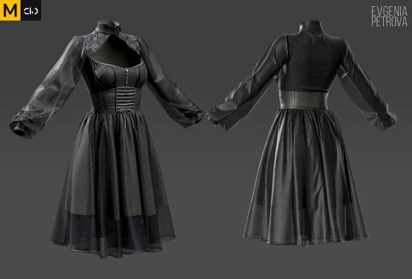 MD321Clo3d暗黑蕾丝礼服深色连衣裙子服装zprj