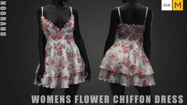 MD326Clo3d性感碎花雪纺连衣裙ZPRJ服装OBJ模型