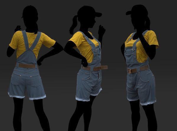 MD327CLO3D可爱女孩背带牛仔短裤T桖皮带ZPRJ服装3D模型