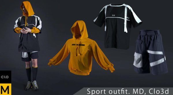 MD330男士T恤连帽衫衣服长袜球鞋短裤zprj服装CLO3D