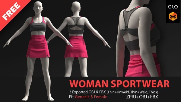 MD332女士运动背心短裙Clo3d服装3D模型OBJ
