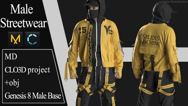 MD334潮流男街头赛博朋克套装Clo3D服装OBJ