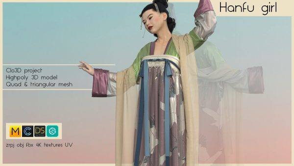 MD335-Clo3d中国风女子传统汉服鞋子ZPRJ古风服装dxf