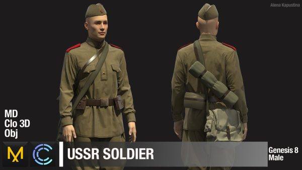 MD336Clo3d苏联士兵制服靴子背包帽子套装ZPRJ服装OBJ模型