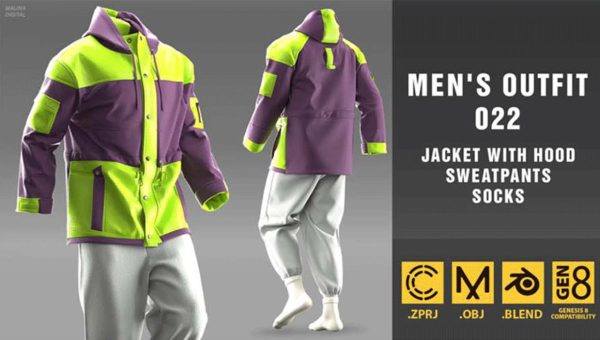 MD337Clo3D男子连帽衫卫衣卫裤冬季运动套装ZPRJ服装模型obj