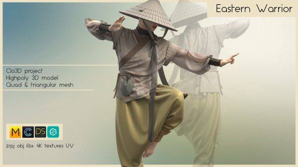 MD339-Clo3d中国风日韩风东方女侠客套装斗笠斜襟上衣麻布衣服ZPRJ服装