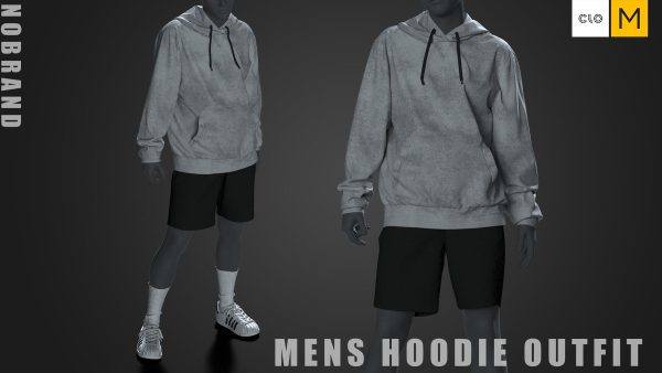 MD341-Clo3d男士运动连帽衫卫衣短裤袜子ZPRJ服装OBJ模型