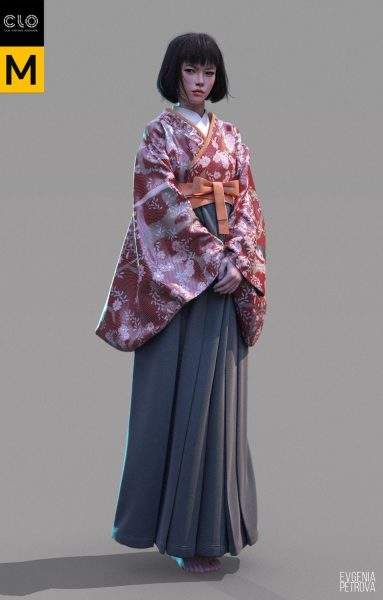 MD349日式少女袴褶和服亚洲古装服装zprj模型OBJ