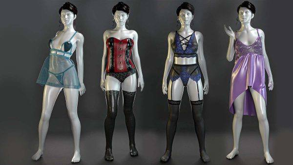 MD351-10套女士内衣服饰套装zprj服装OBJ模型