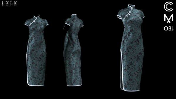 MD352-ClO3D中国风传统服饰女士旗袍服装OBJ模型zprj