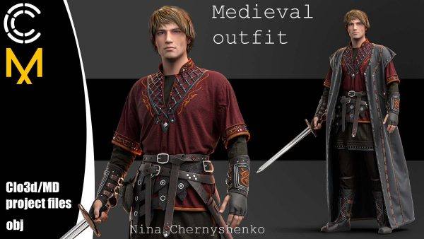 MD354-CLO3D中世纪战士武士靴子服饰配饰套装zprj服装OBJ