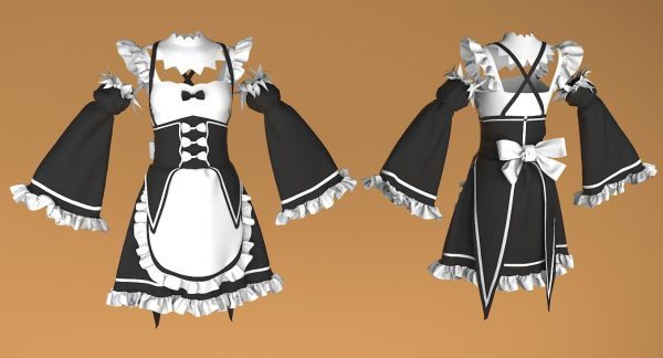 MD363-动漫风格女仆装衣服模型CLO3D服装