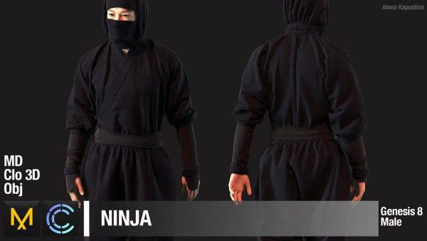 MD369日本忍者服刺客古装布衣模型CLO3D服装