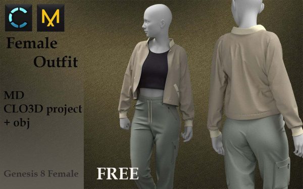 MD373-CLO3D女士休闲夹克裤子OBJ服装模型zprj