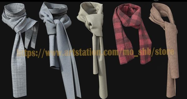 MD385-服装配饰素材CLO3D服饰男女围巾头巾围脖 打版素材源文件3D模型