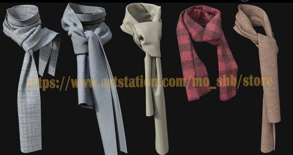 MD385-服装配饰素材CLO3D服饰男女围巾头巾围脖 打版素材源文件3D模型