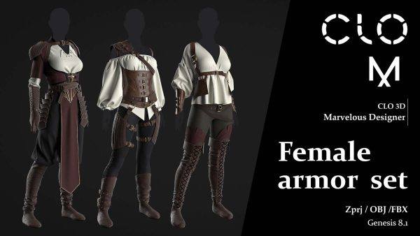 MD389-中世纪女性皮质盔甲皮甲皮靴套装