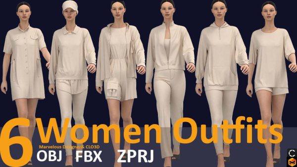 MD434-6套女装衣服衬衫长袖短裤长裤子帽子基础套组