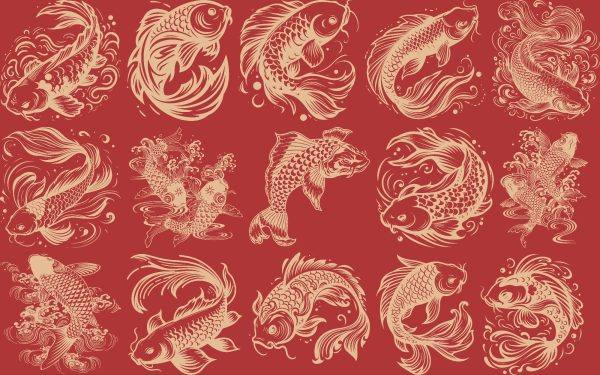 中国风中式剪纸传统纹样锦鲤手绘鲤鱼图案免扣素材-通用纹理3