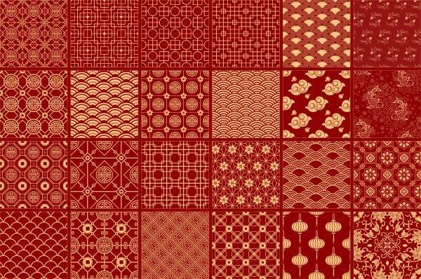 中国风中式传统喜庆红色图案祥云纹无缝底纹花纹背景-通用纹理4