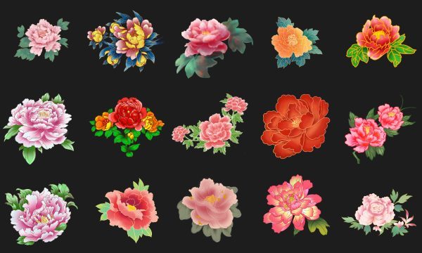 国风古风牡丹花国花古典插画刺绣装饰图案-通用纹理7