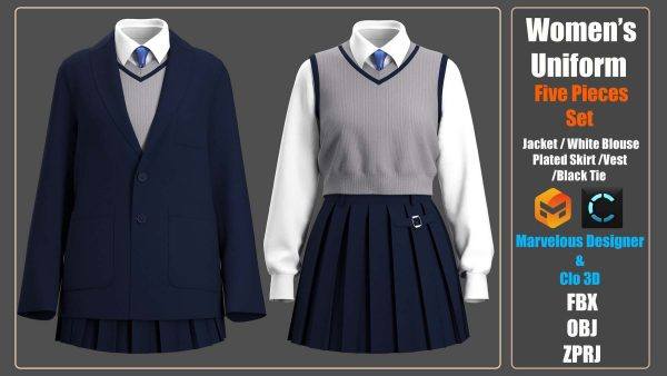 MD590-女士百褶裙西装校服套装