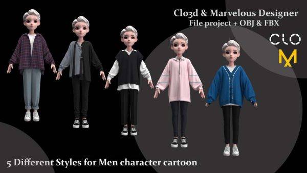 MD600-5种风格的男性卫衣衬衫长裤子卡通角色套装