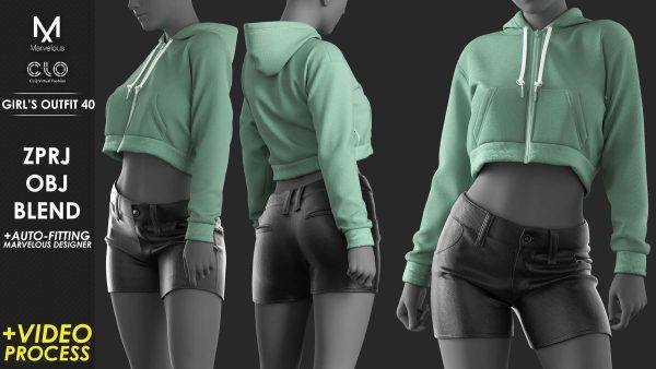 MD603-女士短裤连帽衫卫衣+制作视频