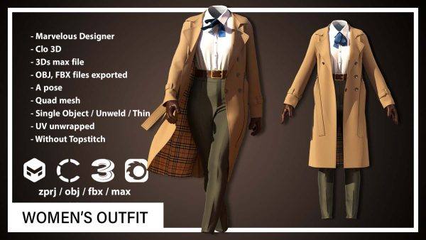 MD604-女士正装风衣长裤子