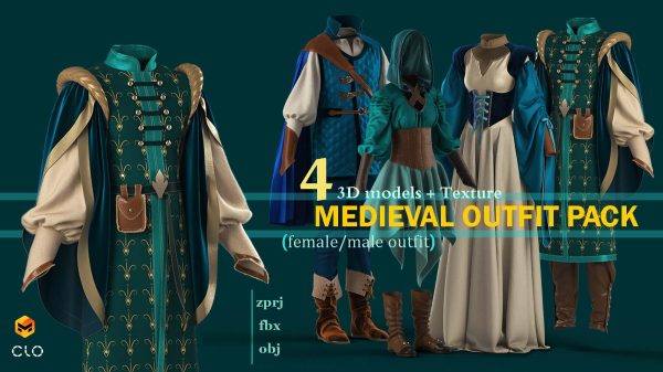 MD633-中世纪风格衣服套装女装男装连衣裙披风皮靴