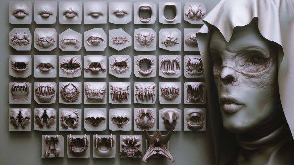 zbrush-45个异形外星生物嘴巴笔刷模型