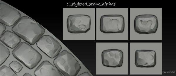 zbrush风格化岩石砖墙砖块Alpha雕刻笔刷BMP