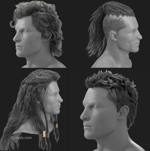 男人辫子卷发头发毛发模型